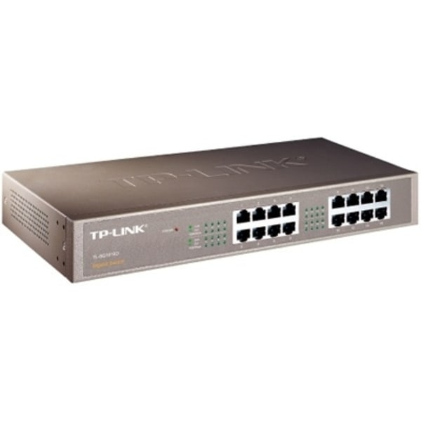 TP-LINK, netværksswitch, 16-ports 10/100/1000Mbps, RJ45, metal, 19" Sort
