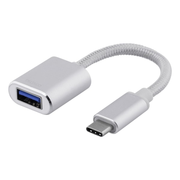 DELTACO USB-C 3.1 Gen 1 till USB-A OTG adapter, alu, vit påse, silver