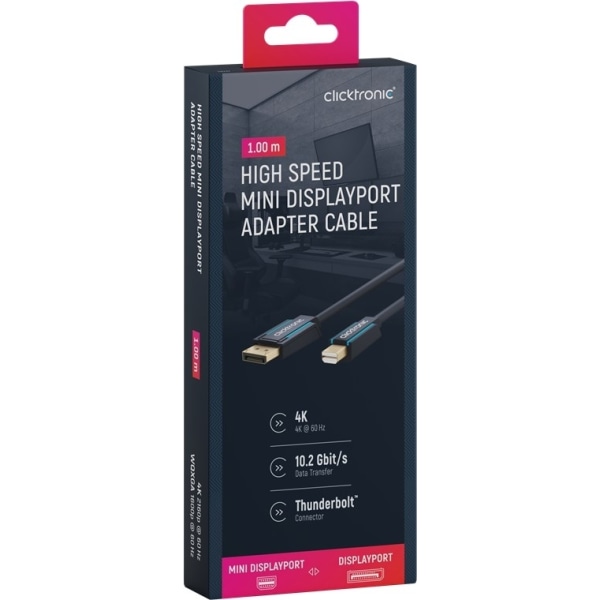 ClickTronic Adapterkabel för DisplayPort™ till mini DisplayPort™ premiumkabel | DisplayPort™-kontakt  mini DisplayPort™-kontakt | 1,0 m | UHD 4K @ 60