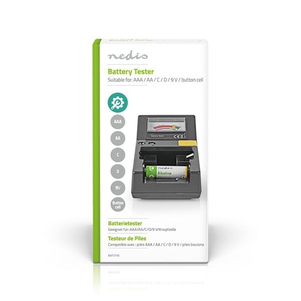 Nedis Batteri Tester | 9V - AA - AAA - Button Cell - C - D | Sort
