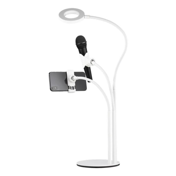 DELTACO 3-IN-1 Selfie Ring Lamp With Phone and Microphone holder, whit