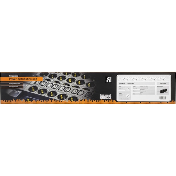 DELTACO Grenuttag med 10xCEE 7/4 uttag, 1xCEE 7/7, 0,501m 1U,3m, svart (GT-8635)