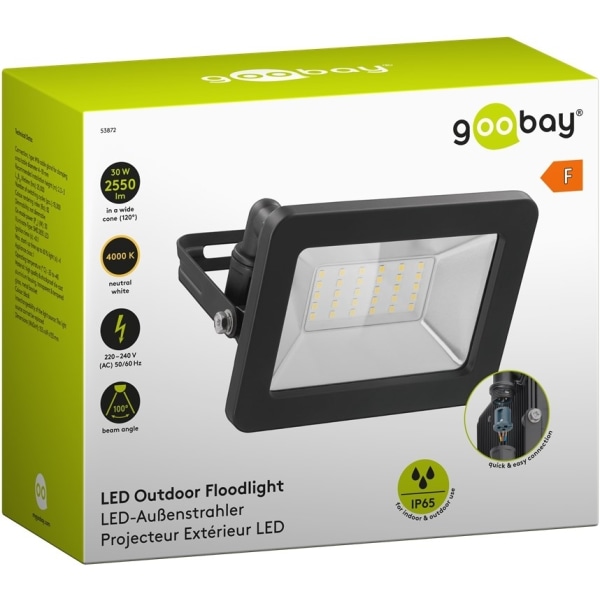 Goobay LED udendørs projektør, 30 W med 2550 lm, neutralt hvidt