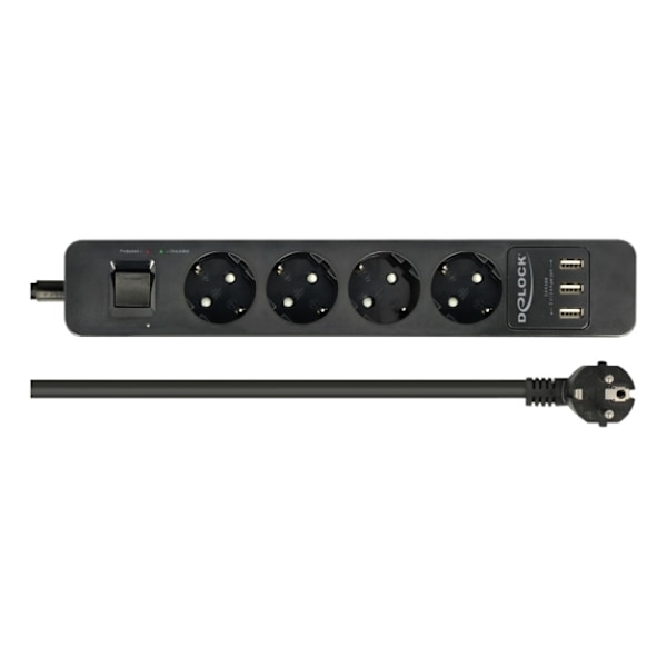 DE-LOCK Power strip with 4x CEE 7/3, 3x USB Type-A ports, child protec