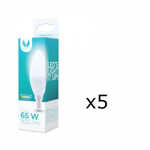 LED-lamppu E14, C37, 10W, 230V, 4000K, keraaminen, 5-pack, valkoinen neutraali