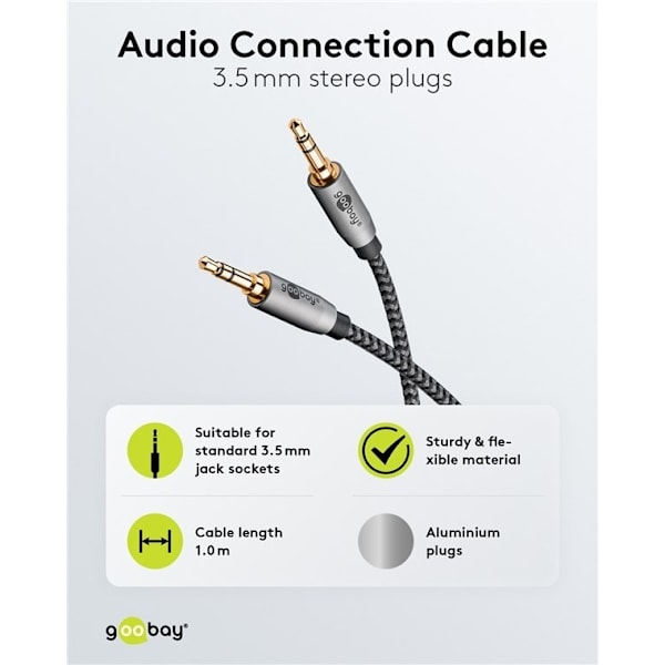 Goobay Ääniliitäntäkaapeli AUX, 3,5 mm stereo, 1 m, Sharkskin G