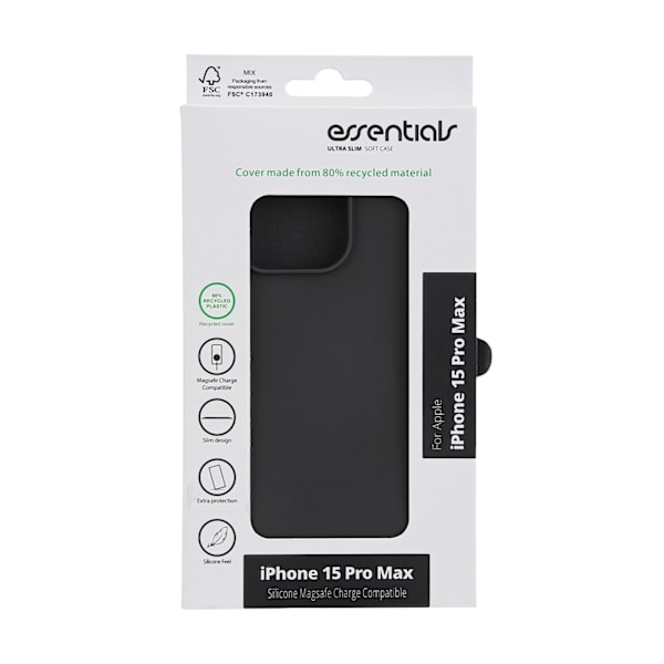 Essentials iPhone 15 Pro Max silikone bagcover, sort Svart
