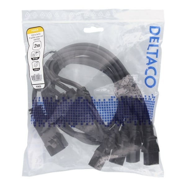 DELTACO IEC C20 to 5x IEC C13 Power cable, 2m, 16A/250V, Y-Splitter, b