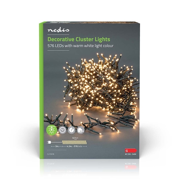 Nedis Julbelysning | Klunga | 576 LED's | Varm Vit | 4.20 m | Ljuseffekter: 7 | Inomhus eller Utomhus | Strömadapter