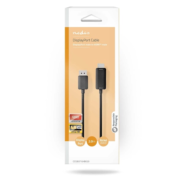 Nedis DisplayPort kaapeli | DisplayPort uros | HDMI™ liitin | 4K@60Hz | Niklattu | 2.00 m | Pyöreä | PVC | Musta | Laatikko