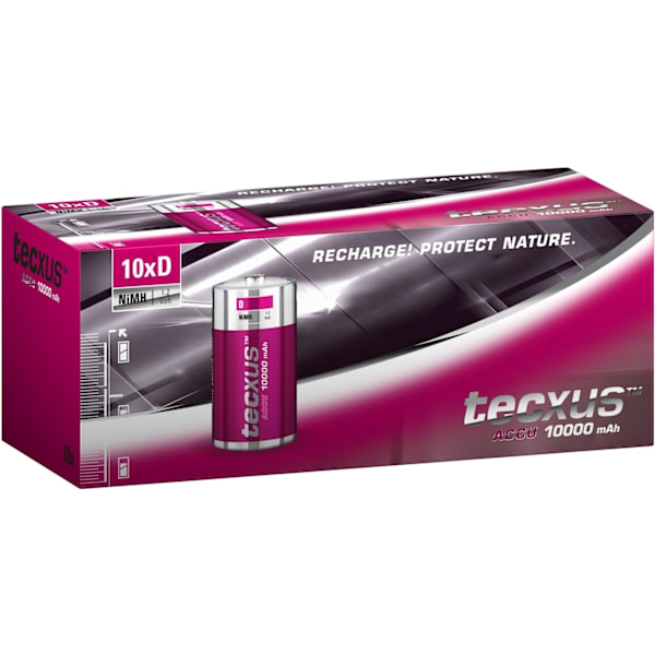 tecxus D (Mono)/HR20 laddningsbart batteri - 10000 mAh, 10 st. i box Nickel-metallhydrid batteri (NiMH), 1,2 V