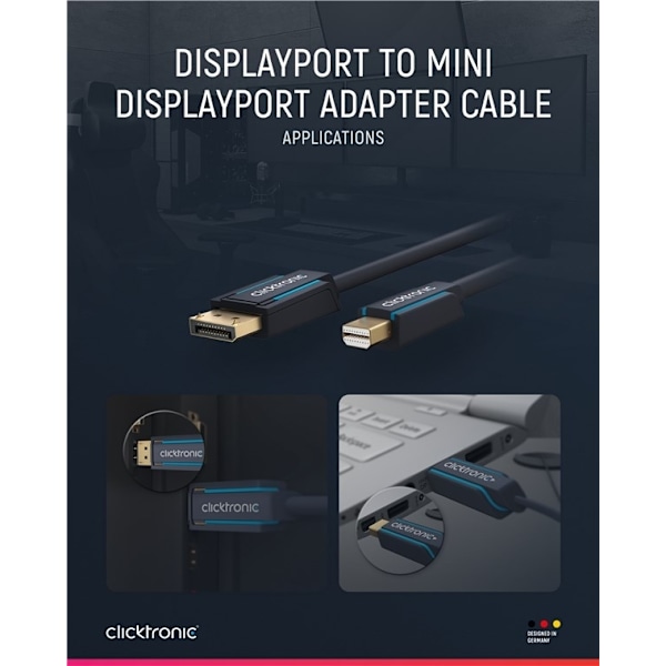 ClickTronic Adapterkabel för DisplayPort™ till mini DisplayPort™ premiumkabel | DisplayPort™-kontakt  mini DisplayPort™-kontakt | 1,0 m | UHD 4K @ 60