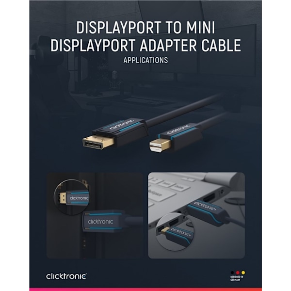 ClickTronic Adapterkabel för DisplayPortâ„¢ till mini DisplayPortâ„¢ premiumkabel | DisplayPortâ„¢-kontakt  mini DisplayPortâ„¢-kontakt | 1,0 m | UHD