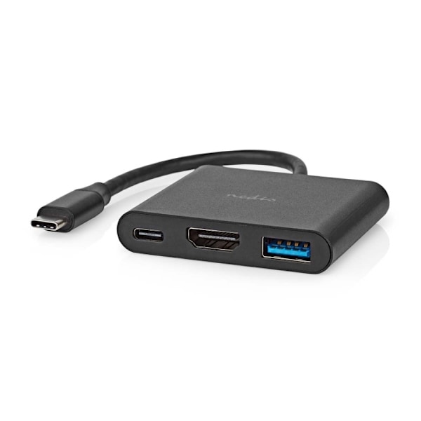 Nedis USB N Moniporttisovitin | 3-in-1 | USB 3.2 Gen 1 | USB-C™ Uros | HDMI™ Ulostulo / USB-A Naaras / USB-C™ Naaras | 5 Gbps | 0.10 m | Pyöreä | Nikl