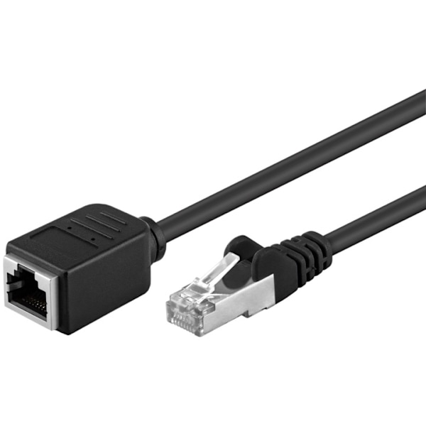 Goobay CAT 5e-jatkokaapeli, F/UTP, musta kuparijohdin (CU), RJ45-liitin (8P8C) > RJ45-liitin (8P8C) > RJ45-liitin (8P8C)