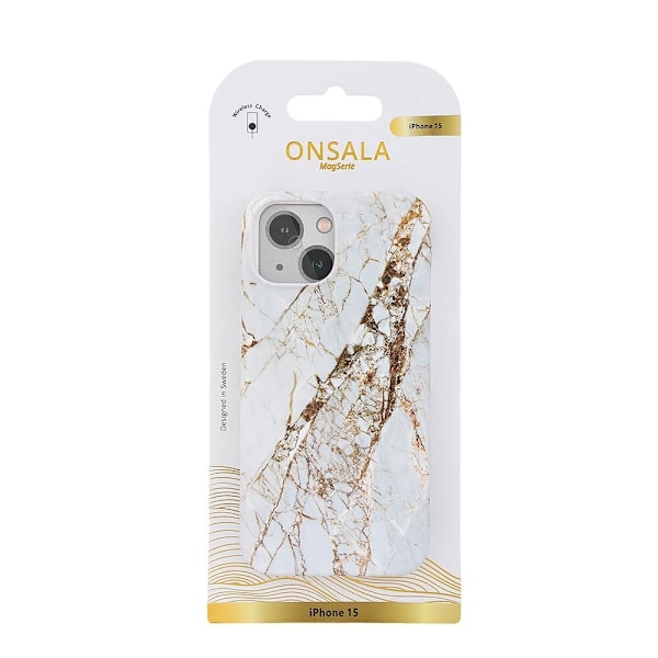 ONSALA Backcover MagSerie iPhone 15 White Rhino Marble Vit