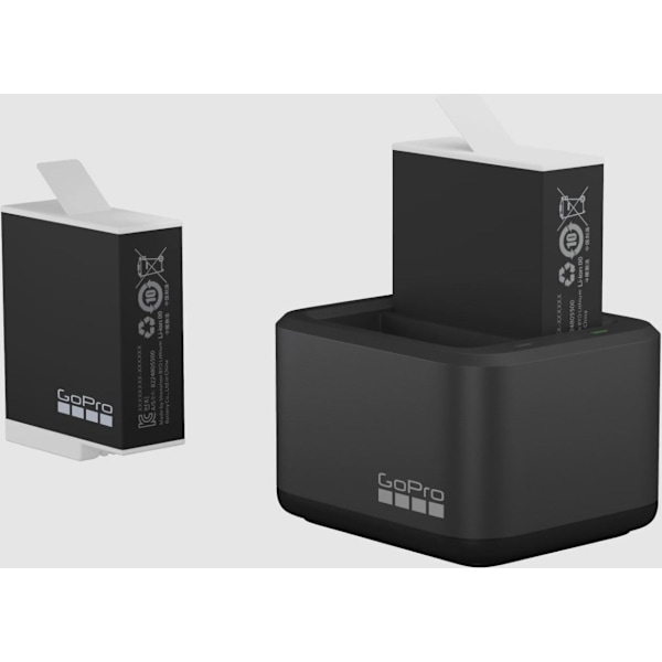 GoPro HERO12, HERO11 HERO10 & HERO9 Enduro Battery -laturi ja kaksi akkua