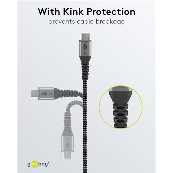 Goobay USB-C™-till-USB-C™-textilkabel med metallkontakter 1 m elegant och extra robust anslutningskabel för enheter med USB-C™-port