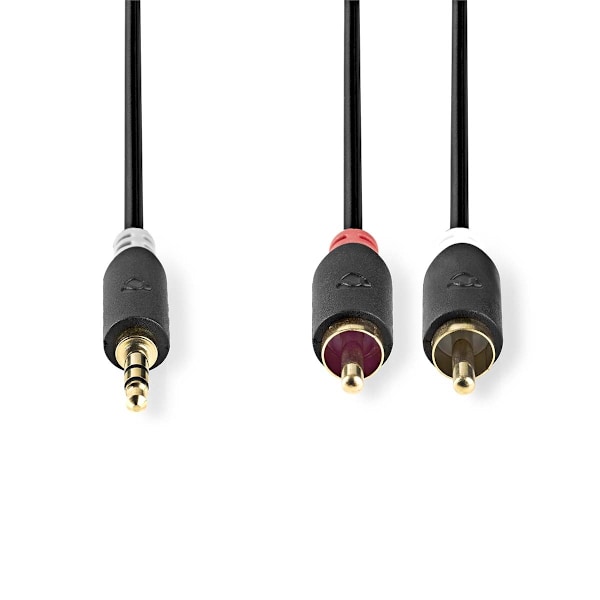 Nedis Stereoljudkabel | 3.5 mm Hane | 2x RCA Hane | Guldplaterad | 3.00 m | Rund | Antracit | Låda