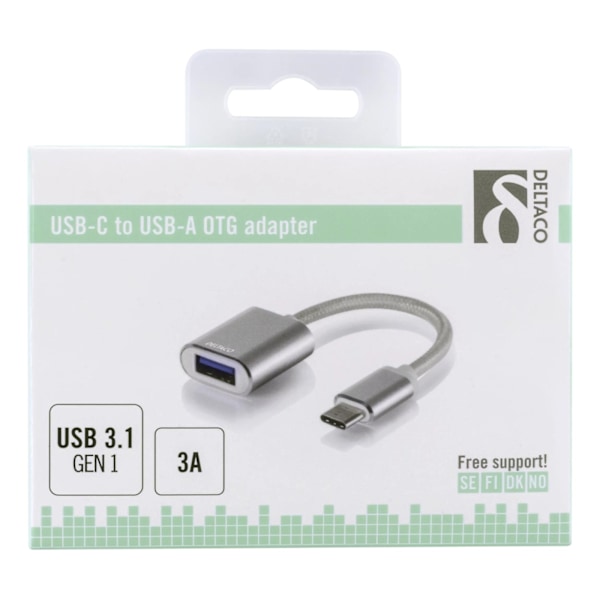 DELTACO USB-C 3.1 Gen 1 to USB-A OTG adapter, alu, retail box, silver