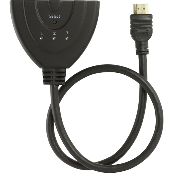 DELTACO HDMI Pigtail kytkin, auto/manual HDMI-kytkin, 3-1, musta