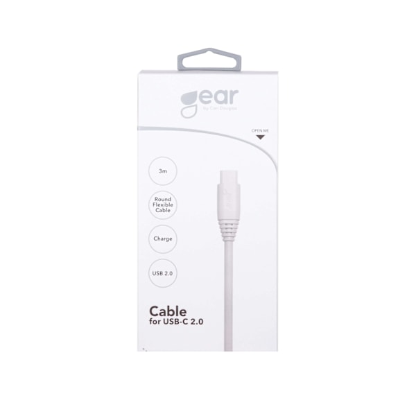 GEAR Ladekabel USB-A-USB-C 2.0 3m gen2 Rundt Kabel Hvid