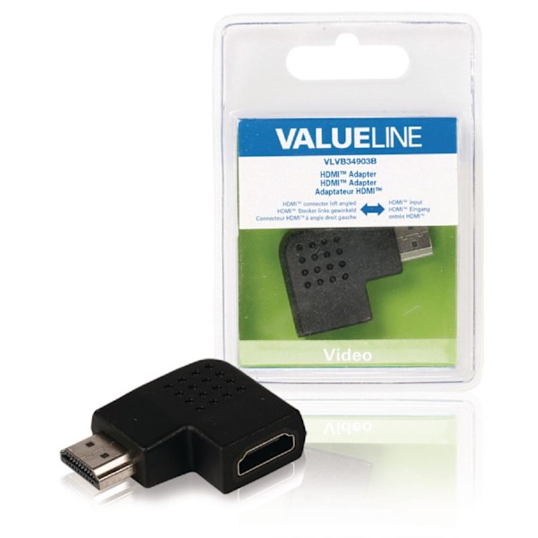 Valueline High Speed HDMI Ethernet Sovitin Kulma vasemmalle HDMI-Liitin - HDMI Naaras Musta