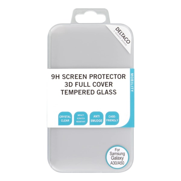 DELTACO screen protector, Galaxy A30/A50, 2.5D full coverage glass Transparent