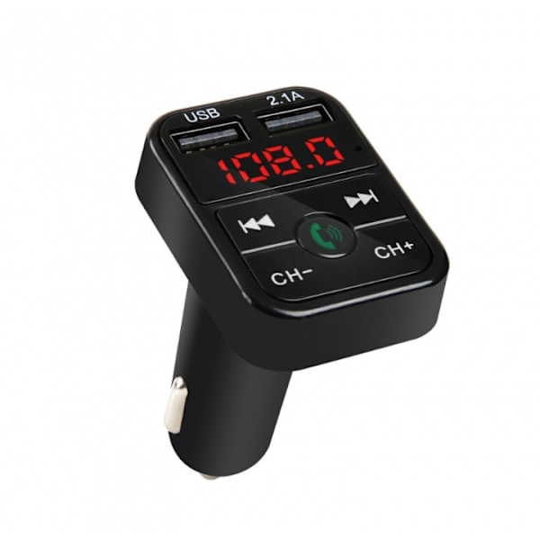 2-i-1 FM-sender med dobbelt USB-stik, display og knapper, Sort