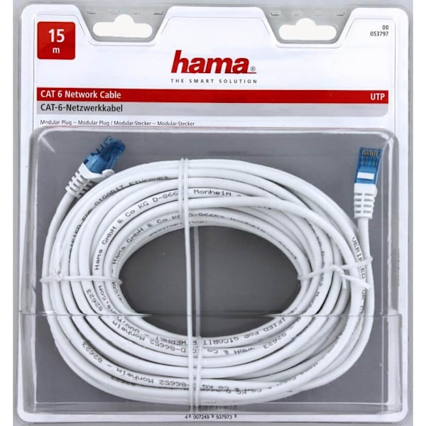 HAMA Netværkskabel CAT6 UTP 15,0m Hvid ST