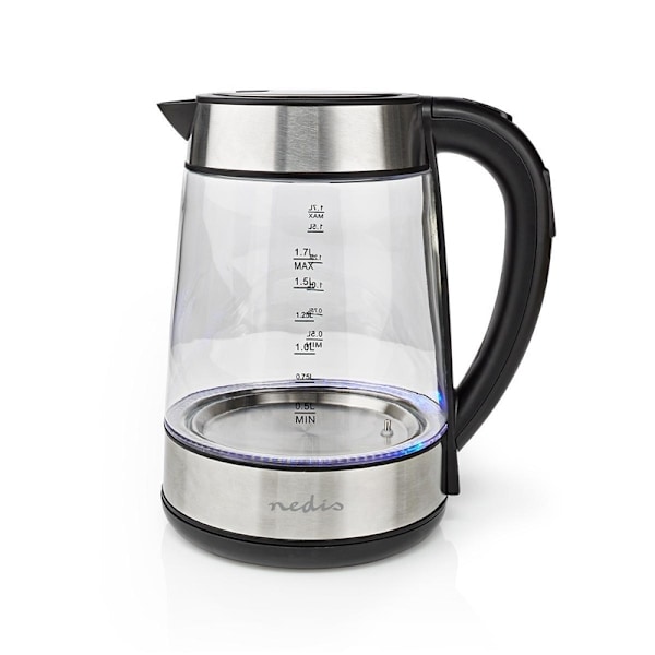 Nedis Elkedel | 1.7 l | Glas | Gennemsigtig | 60,70,80,90,100 °C | Temperaturindikator | Drejelig 360 grader | Skjult varmeelement | Strix®-controller