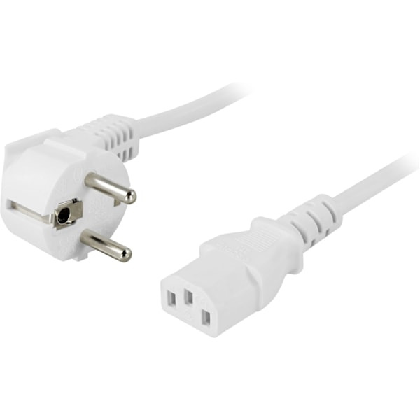 DELTACO apparatkabel, vinklad CEE 7/7 - rak IEC C13, 0,2m, vit (DEL-109V-20)