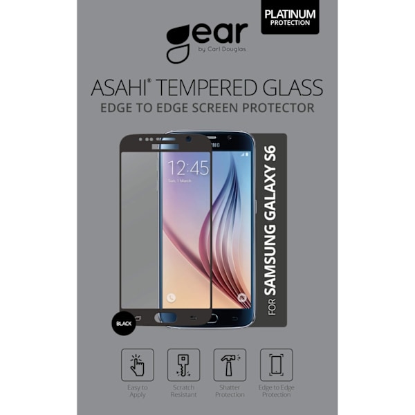 GEAR Härdat Glas 3D Full Cover Svart Samsung S6 Transparent