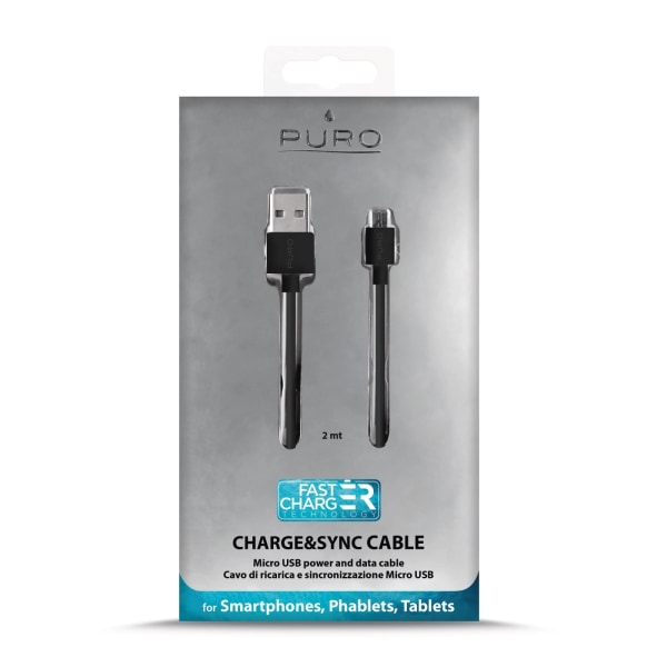 Puro USB-A - MicroUSB kabel, 2m, svart