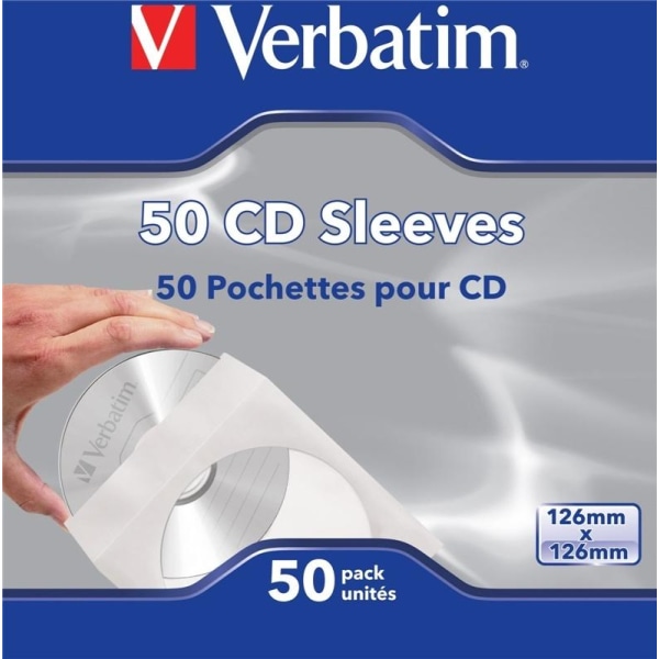 Verbatim pappersficka för CD/DVD-skivor, vit/transparent, 50-pac