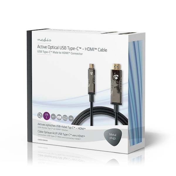 Nedis Aktiv optisk (AOC) USB kabel | USB-C™ Hane | HDMI™ Kontakt | 18 Gbps | 20.0 m | Rund | PVC | Svart | Presentbox