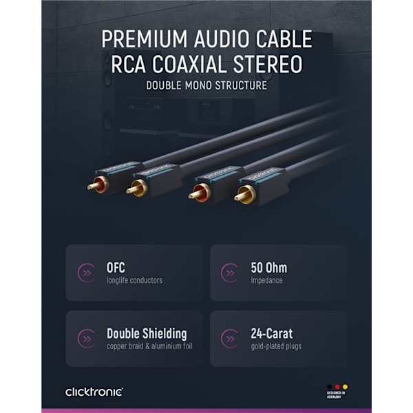 ClickTronic RCA-kaapeli, stereo Premium-kaapeli | 2x RCA-liitin  2x RC