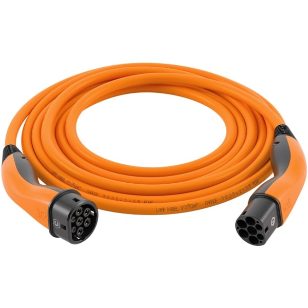 LAPP MOBILITY Type 2 opladningskabel, op til 11 kW, 7 m, orange (5555934029) 20 A, 3-faset, til opladning af hybrid- og elbiler med Type 2-tilslutning