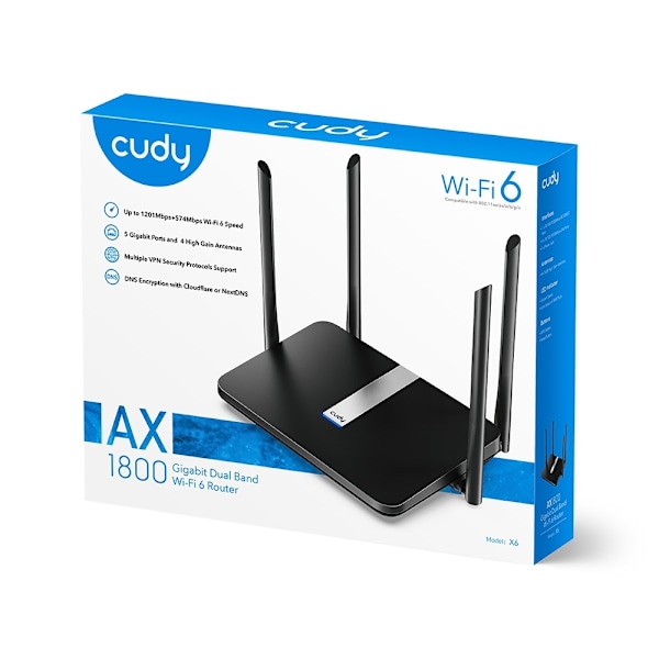 CUDY Wi-Fi Router X6 AX1800 Gigabit Wi-Fi 6 Mesh