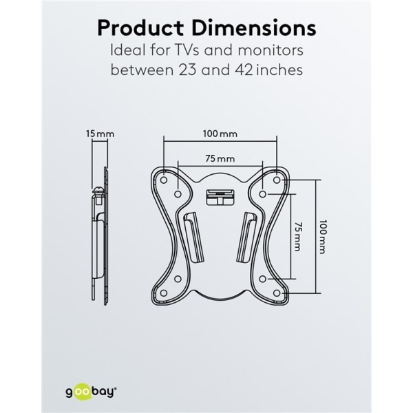 Goobay TV-vægbeslag Basic FIXED (størrelse S) til tv-apparater og skærme på mellem 23 og 42 tommer (58-107 cm) op til 25 kg