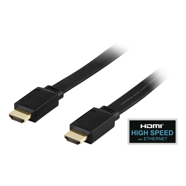 DELTACO HDMI-kabel, v1.4+Ethernet, 19-pin ha-ha, 1080p, flat,sv,1,5m