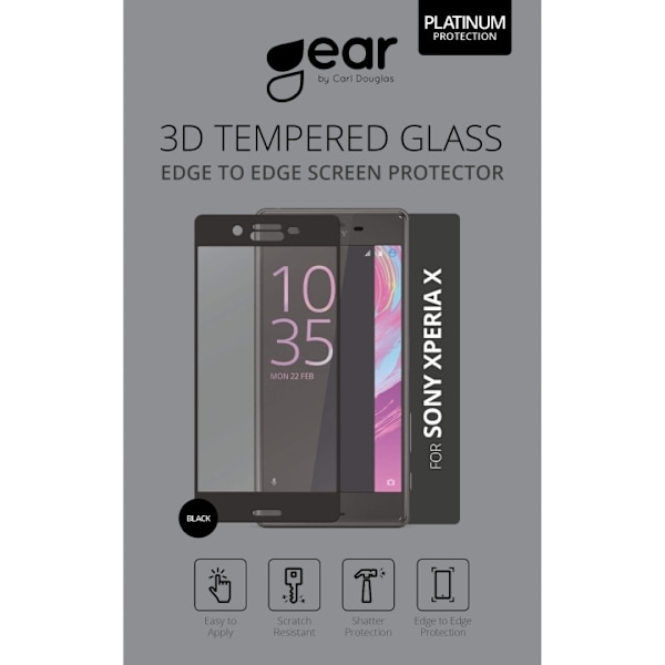 GEAR Karkaistu lasi 3D Full Cover Musta Xperia X Transparent