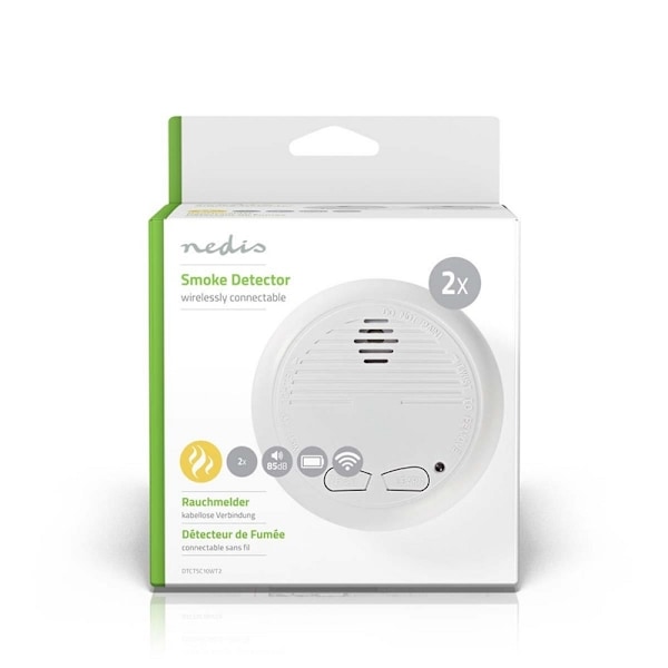 Nedis Röklarm | Batteridriven | Batterilängd upp till: 1 år | Synkroniseringsbar | EN 14604 | Med testknapp | 85 dB | ABS | Vit