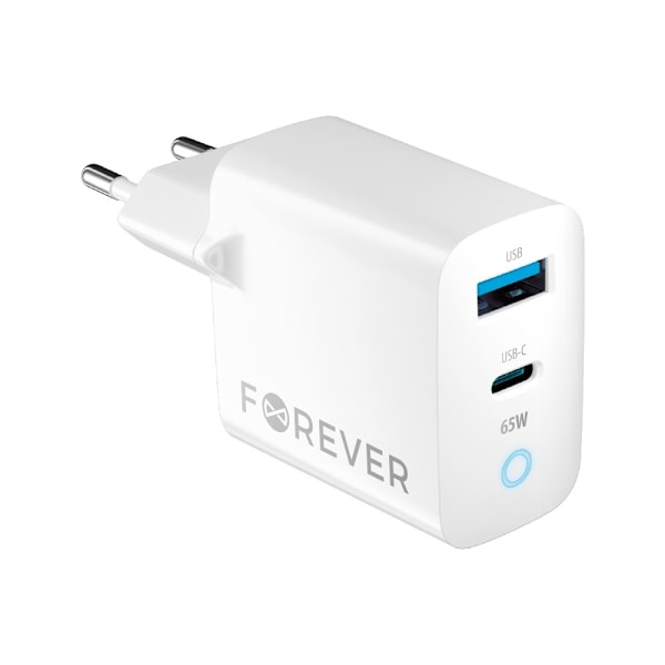 Forever GaN TC-06-65AC PD QC seinälaturi 1x USB-C 1x USB 65W