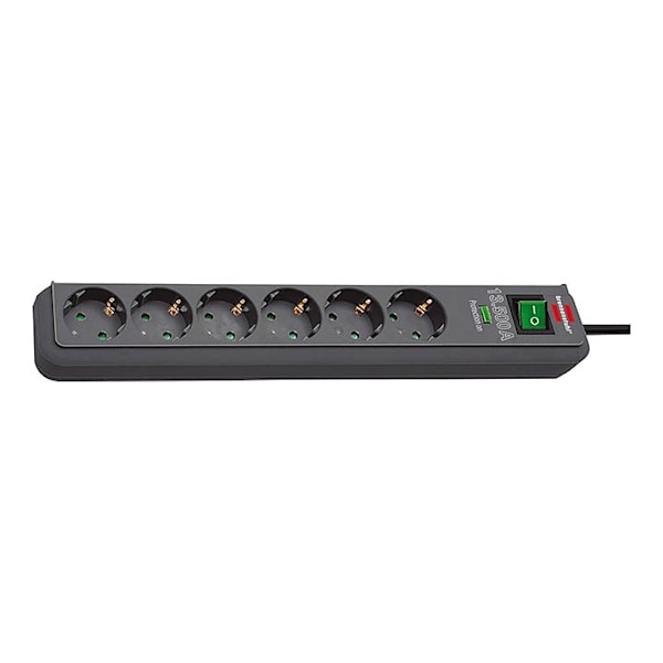 Brennenstuhl Eco-Line 6-vejs strømskinne med overspændingsbeskyttelse 5,00 m H05VV-F 3G1,5 antracit TYPE F