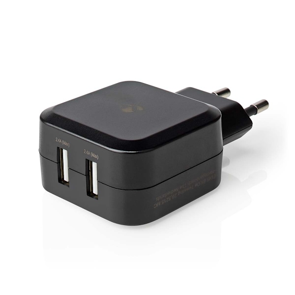 Nedis Väggladdare | 24 W | Snabbladdnings funktion | 2x 2.4 A A | Antal utgångar: 2 | 2x USB-A | Utan kabel | Single Voltage Output