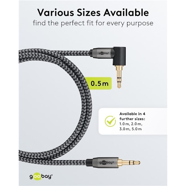 Goobay Lydforbindelseskabel AUX, 3,5 mm stereo, 90°, 0,5 m, Shar