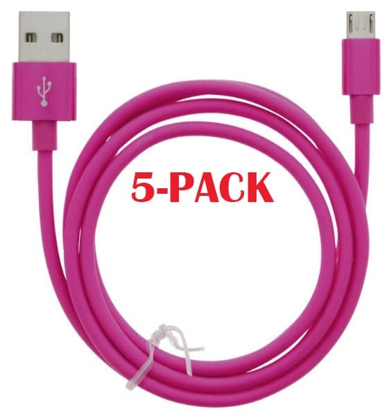 5-PACK kaapeli USB-A - MicroUSB 2.4A, 1m, vaaleanpunainen