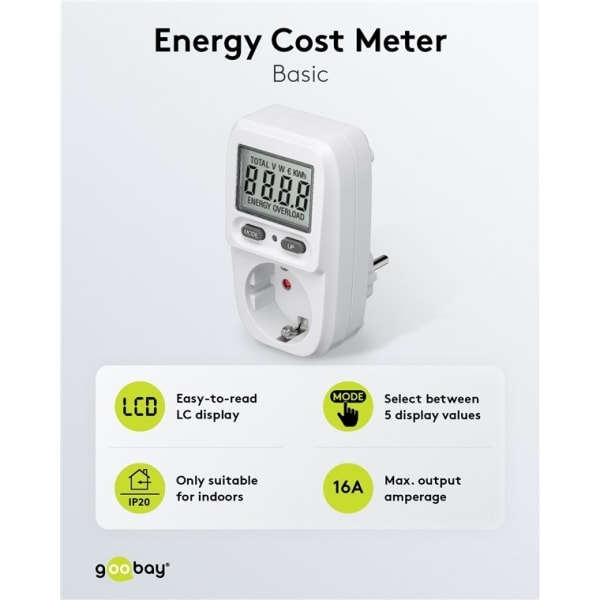 Goobay Digitaalinen energiamittari Basic energiankulutuksen mittaamiseen