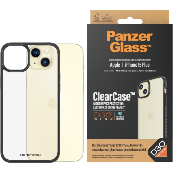 PanzerGlass ClearCase med D3O beskyttelsescover, iPhone 15 Plus Transparent